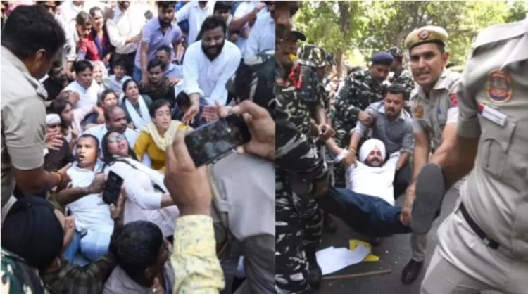 संजय सिंह की गिरफ्तारी के खिलाफ ‘आप’ का प्रदर्शन
