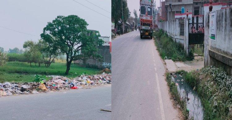 भुजौली बाजार: लाखों खर्च कर गांव में बना आरआरसी सेंटर, सड़क किनारे फैला है कचरा